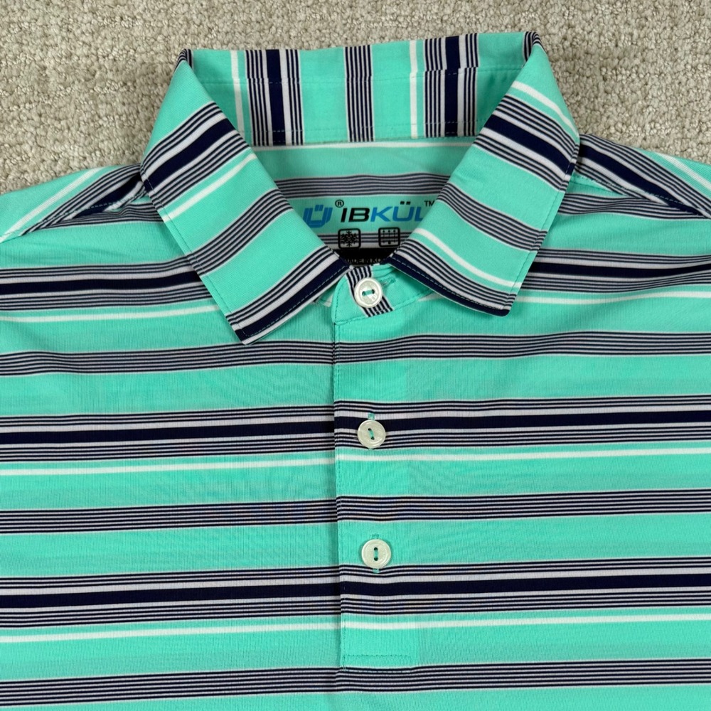 IBKUL Mens XL Mint Green Striped Wicking Performance Golf Polo Shirt